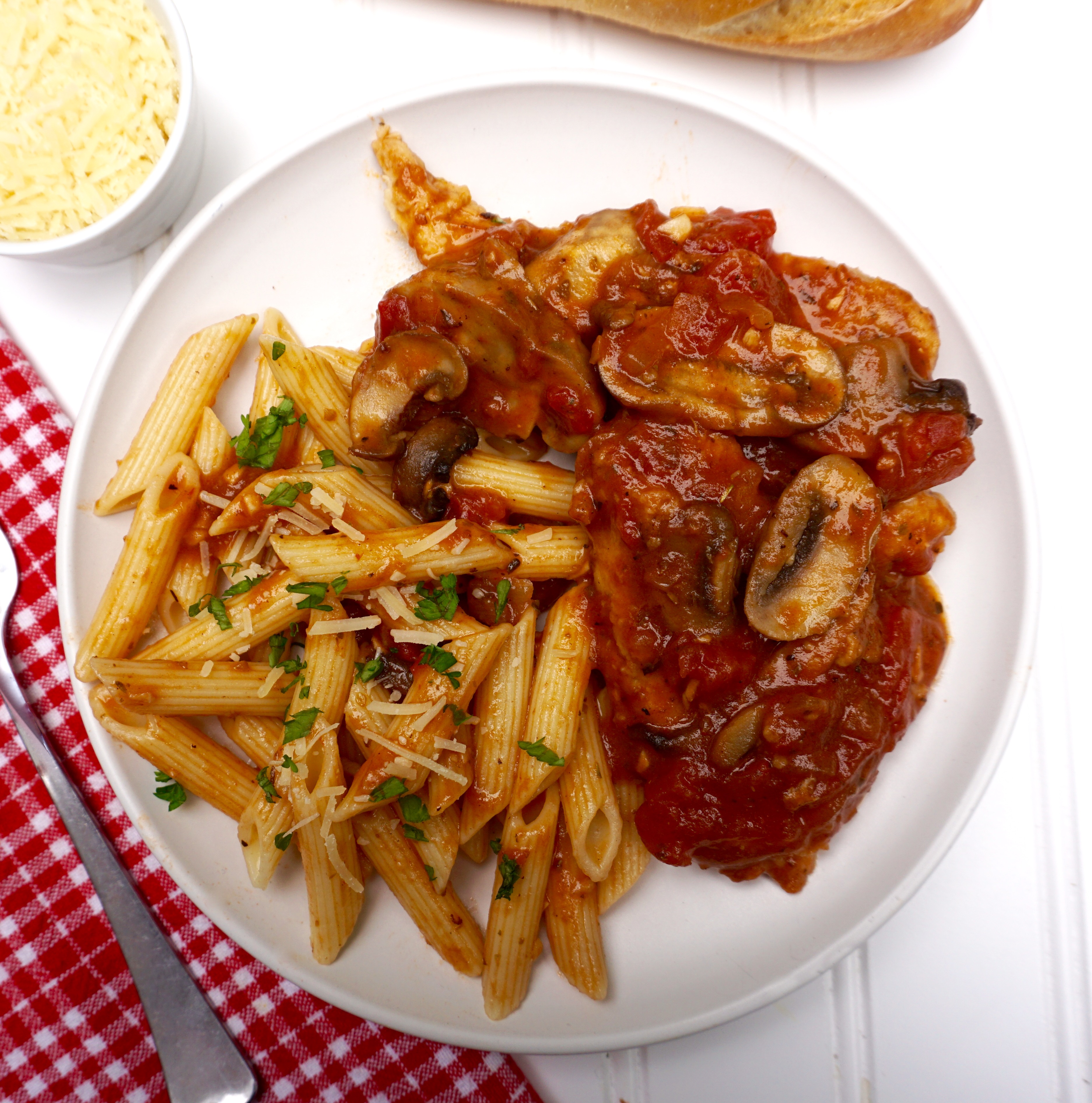 Chicken Marsala is chicken cooked in Marsala wine.