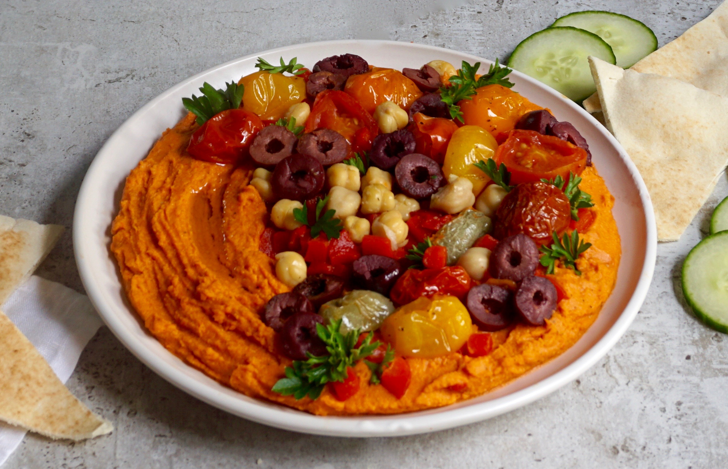 Red Pepper Hummus is a creamy and healthy dip that is easy to make.