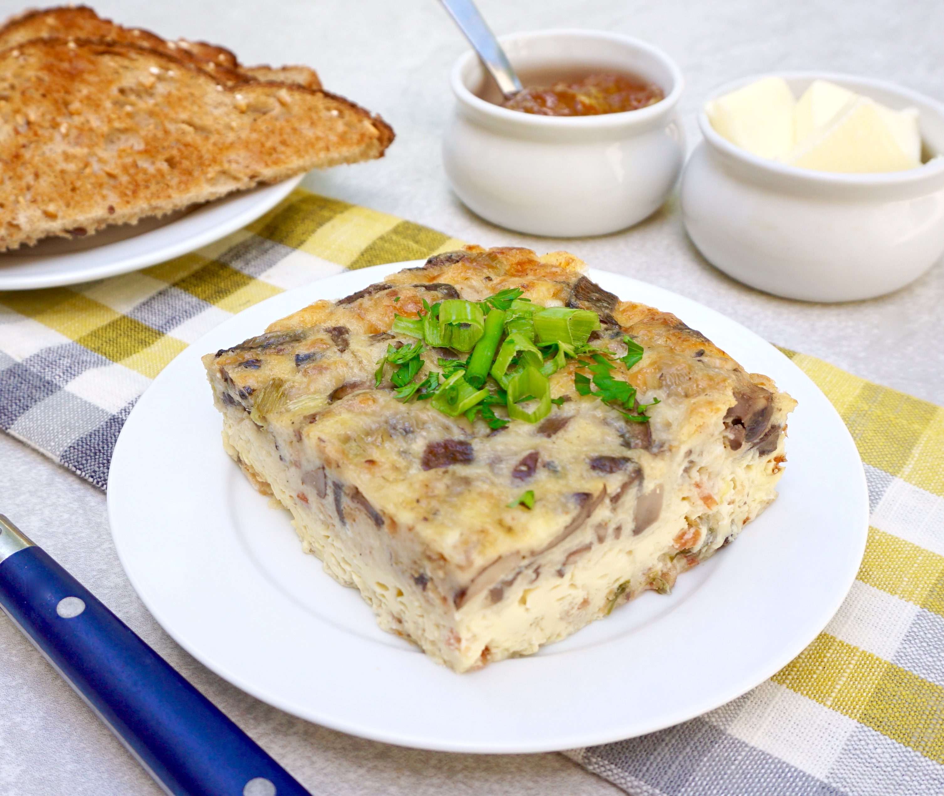 Brunch Eggs is a cheesy bacon mushroom casserole.
