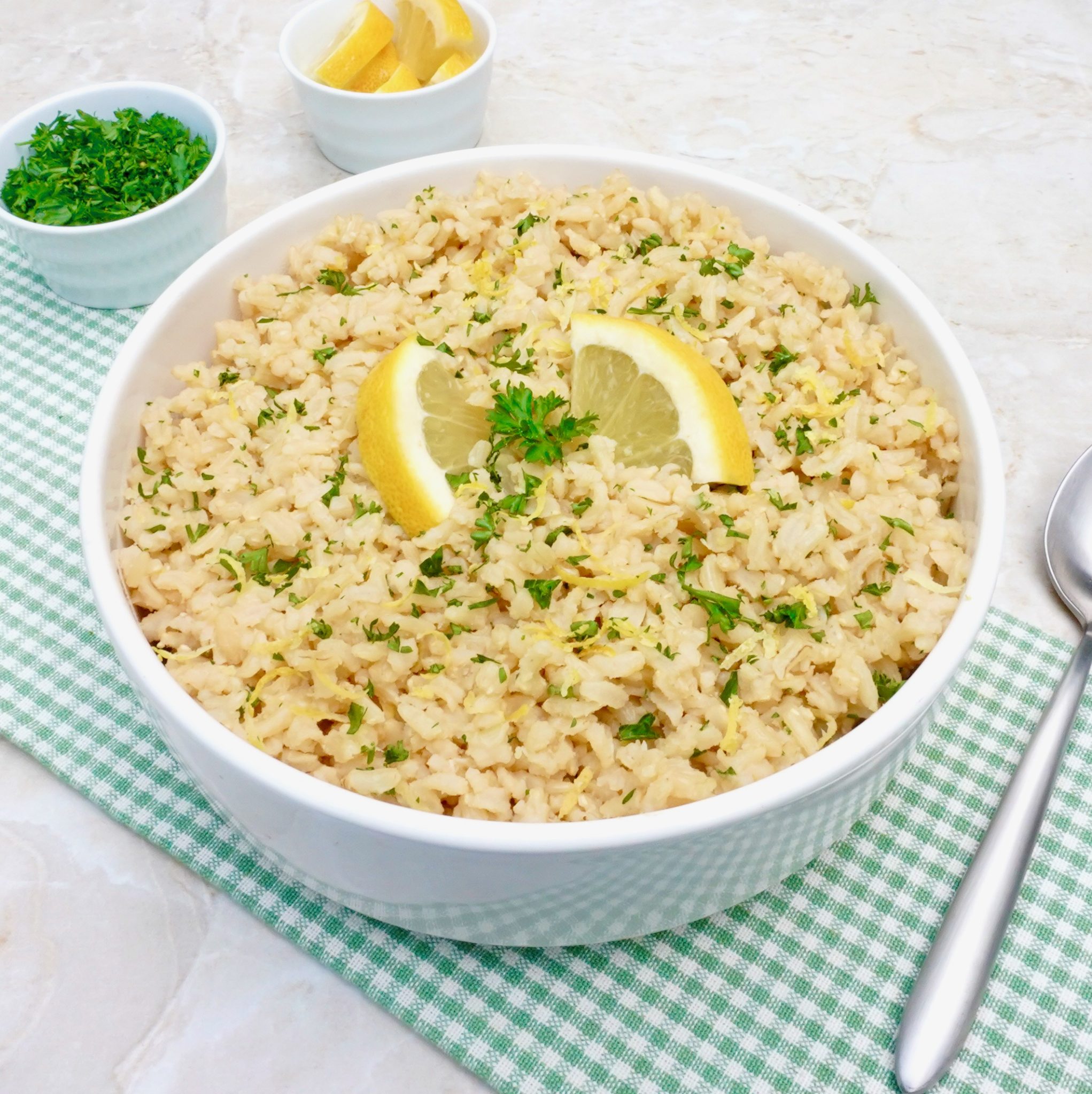 Lemon Parsley Brown Rice is a flavorful, healthy, gluten free side dish.