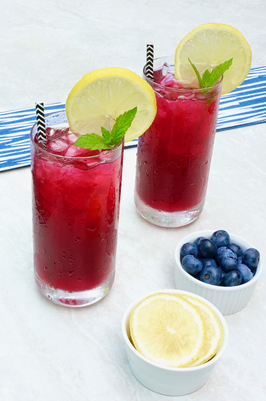 Blueberry Sparkling Lemonade Recipe with fresh mint