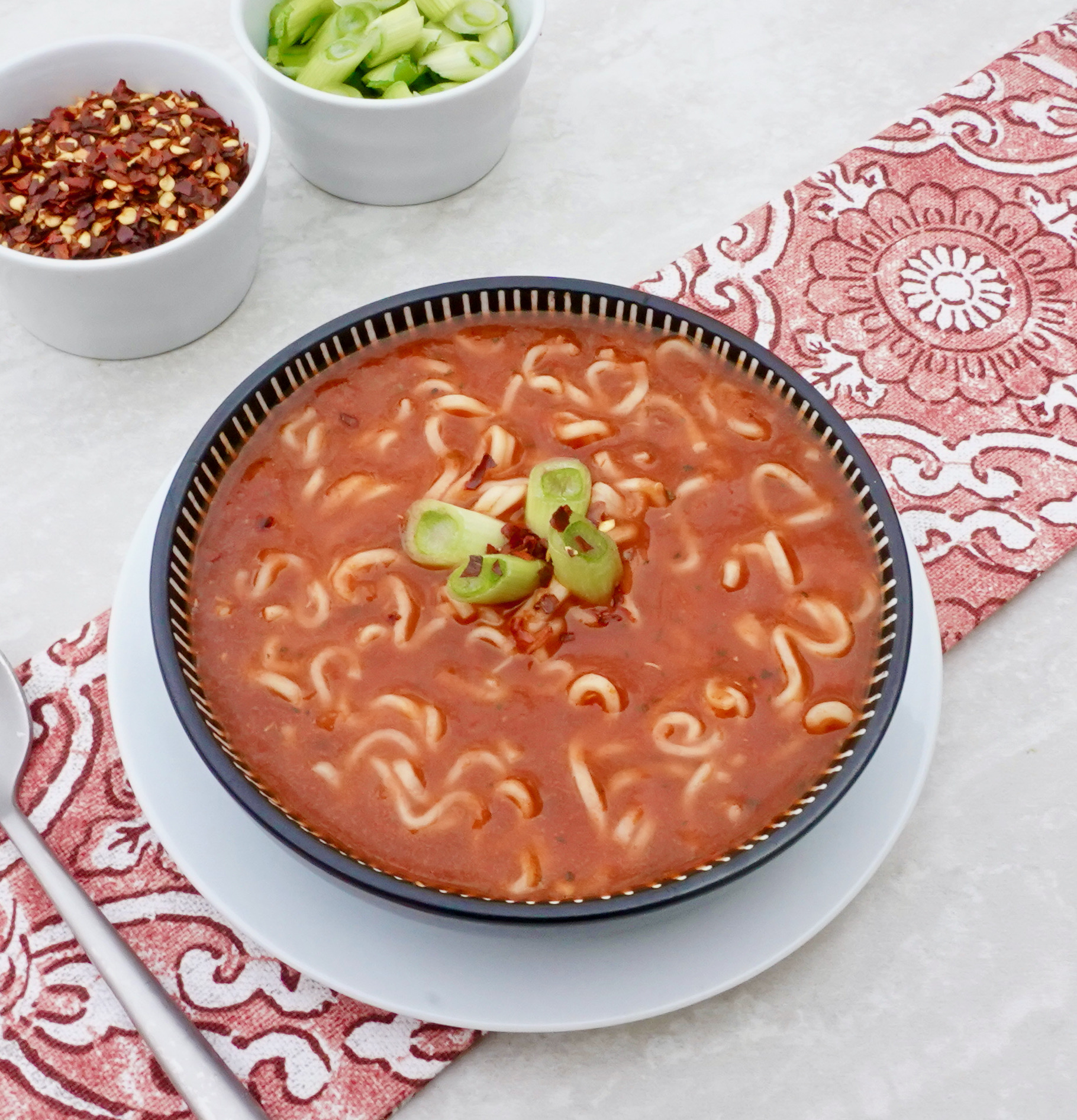 Tomato Ramen Soup is a hearty, comforting vegan soup