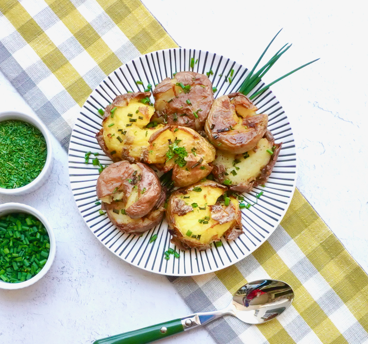 Crispy Chive Potatoes are a flavorful gluten free side dish