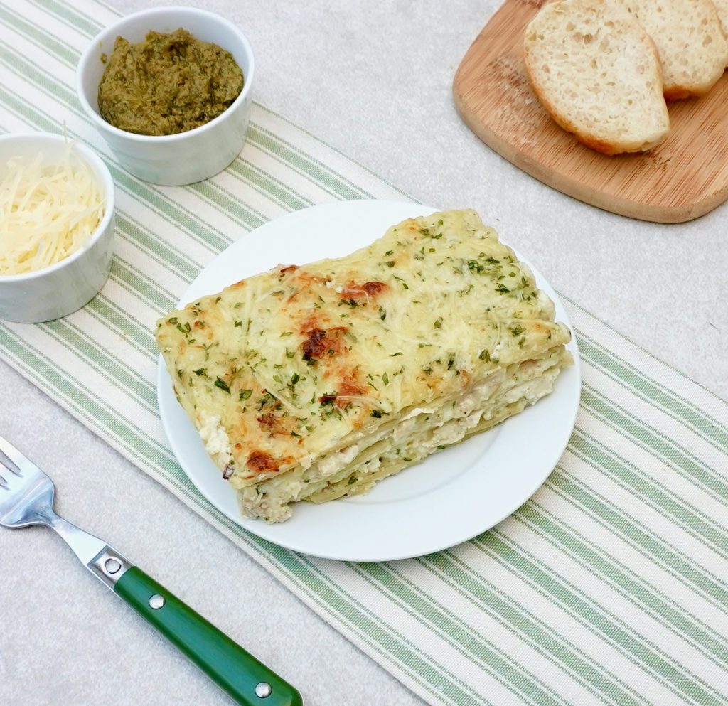 Easy Creamy Baked Pesto Chicken Lasagna Family Recipe
