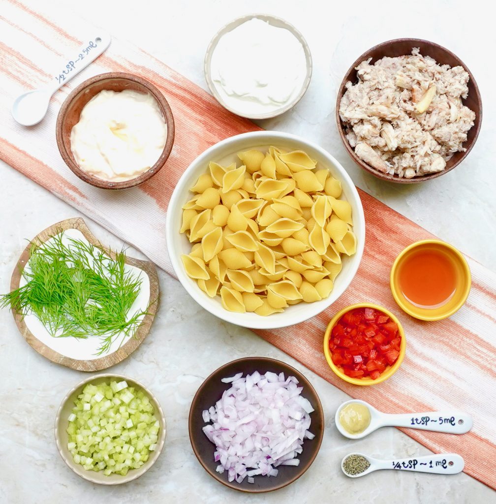 Easy to Make Crab Meat Pasta Salad with fresh crab