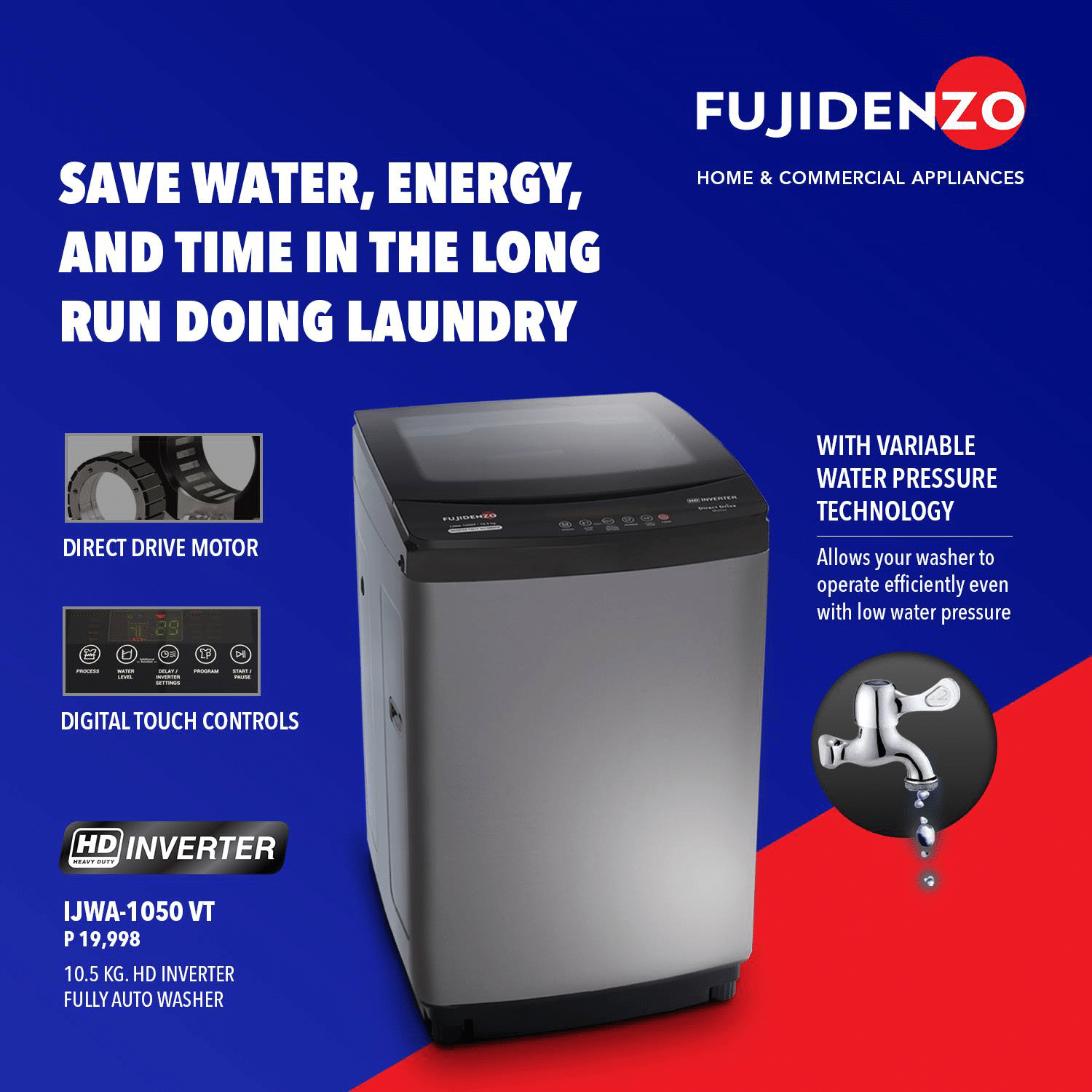 Fujidenzo IJWA1050 VT 10.5 kg. Top Load Washing Machine Ansons