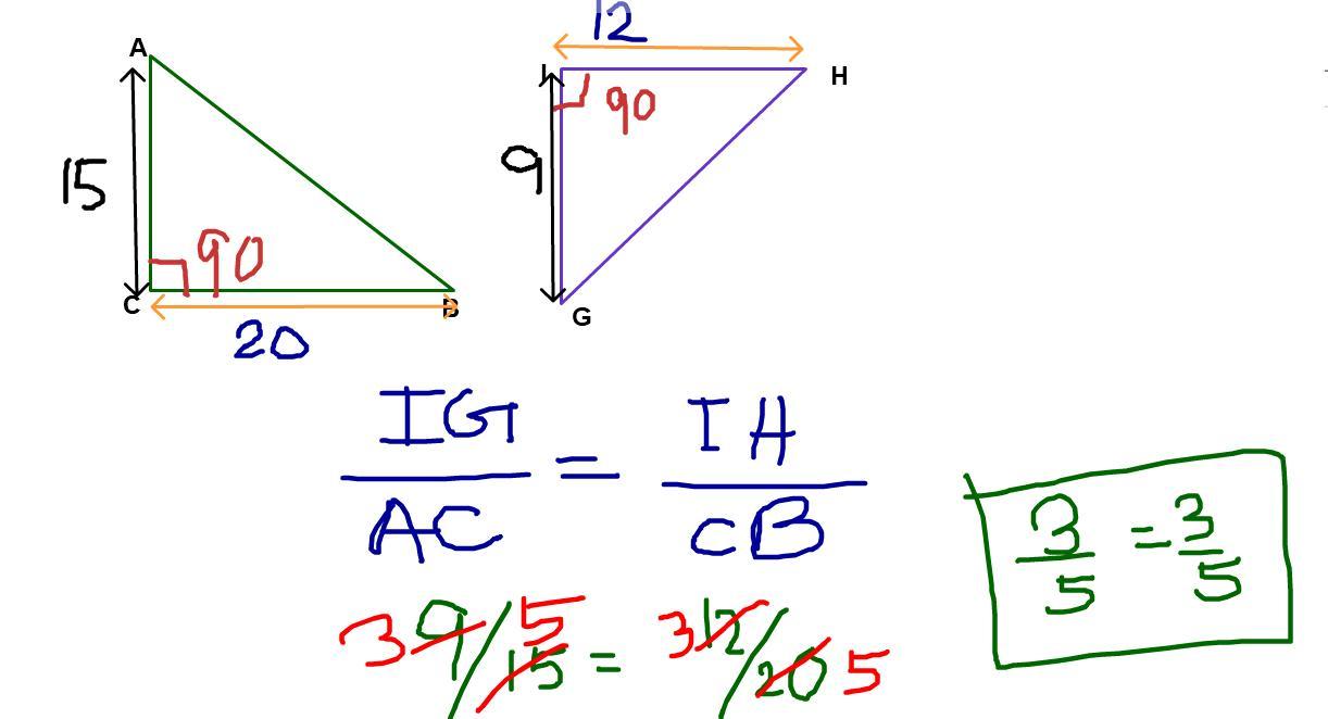 Consider the two triangles. Triangles A B C and H G I are shown. Angles