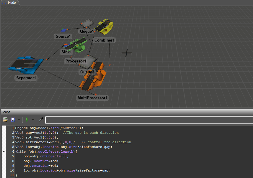 how to evenly distribute objects of different sizes on a line FlexSim