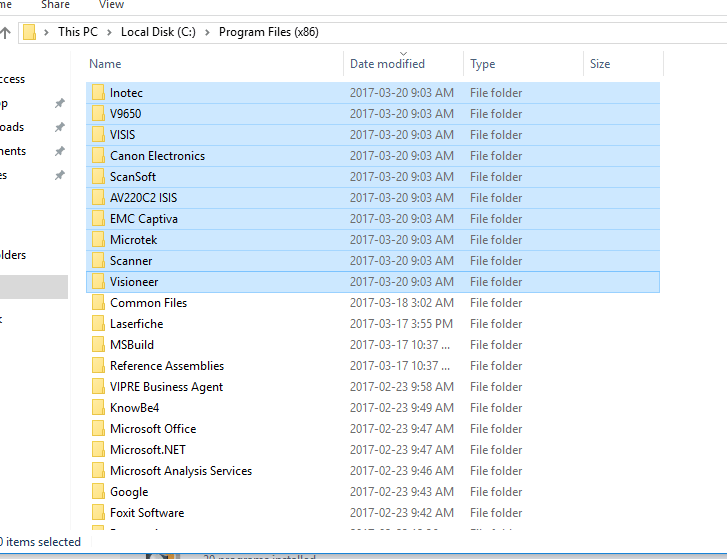 scanconnect 8.3 flooding Program Files (x86) folder in Windows 10 1607