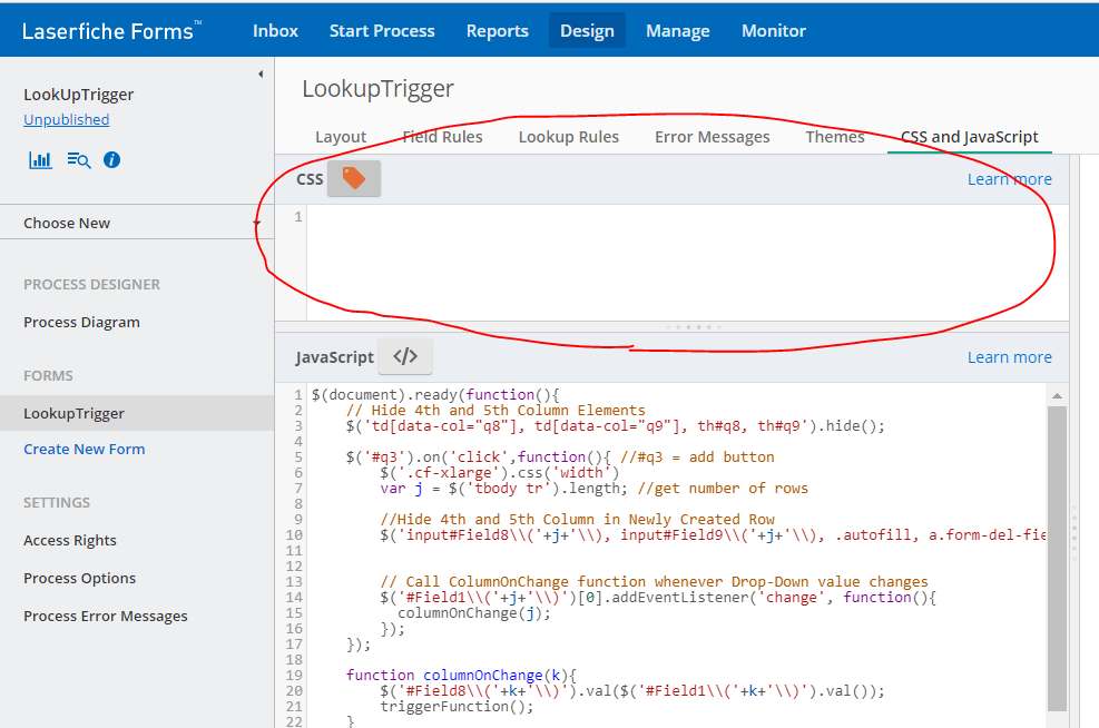 Javascript to hide table column and field no longer working in Forms 10