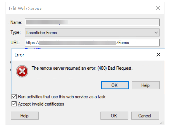 Workflow  Service Remote server returned an error (400) Bad Request