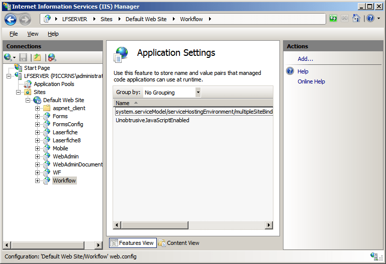 IIS configuration required to use Run a Workflow in Forms? Laserfiche