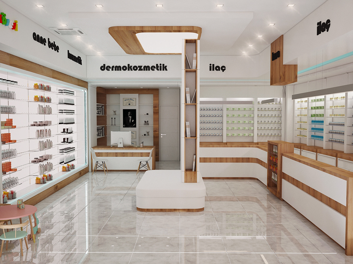 Simple Pharmacy Design Store Fixture Modern Bright Medicine Shop