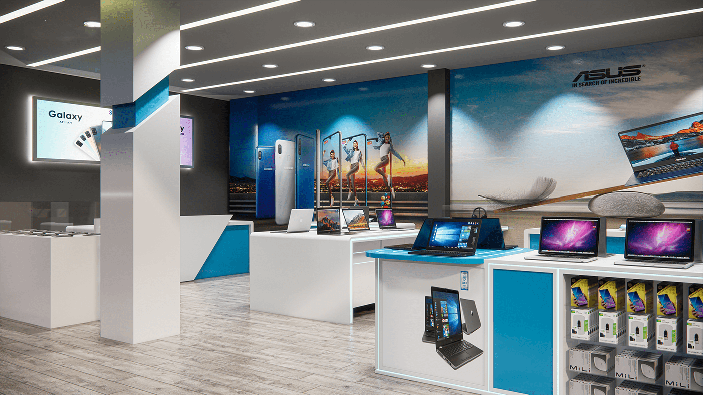Modern Small Electronics Shop Interior Custom Cellphone Laptop Retail Store