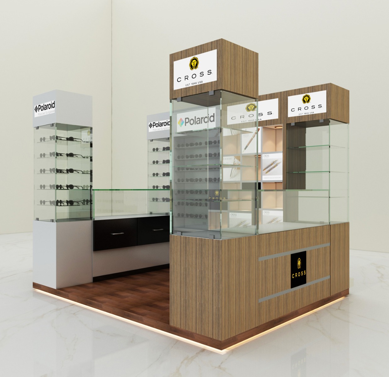 Wood Custom Glasses Display Mall Retail Optical Kiosk New 3D Sunglasses