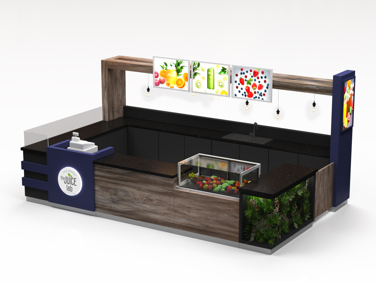 Natural Juice Bar Counter Custom Fresh Juice Drinks Kiosk 3D Design