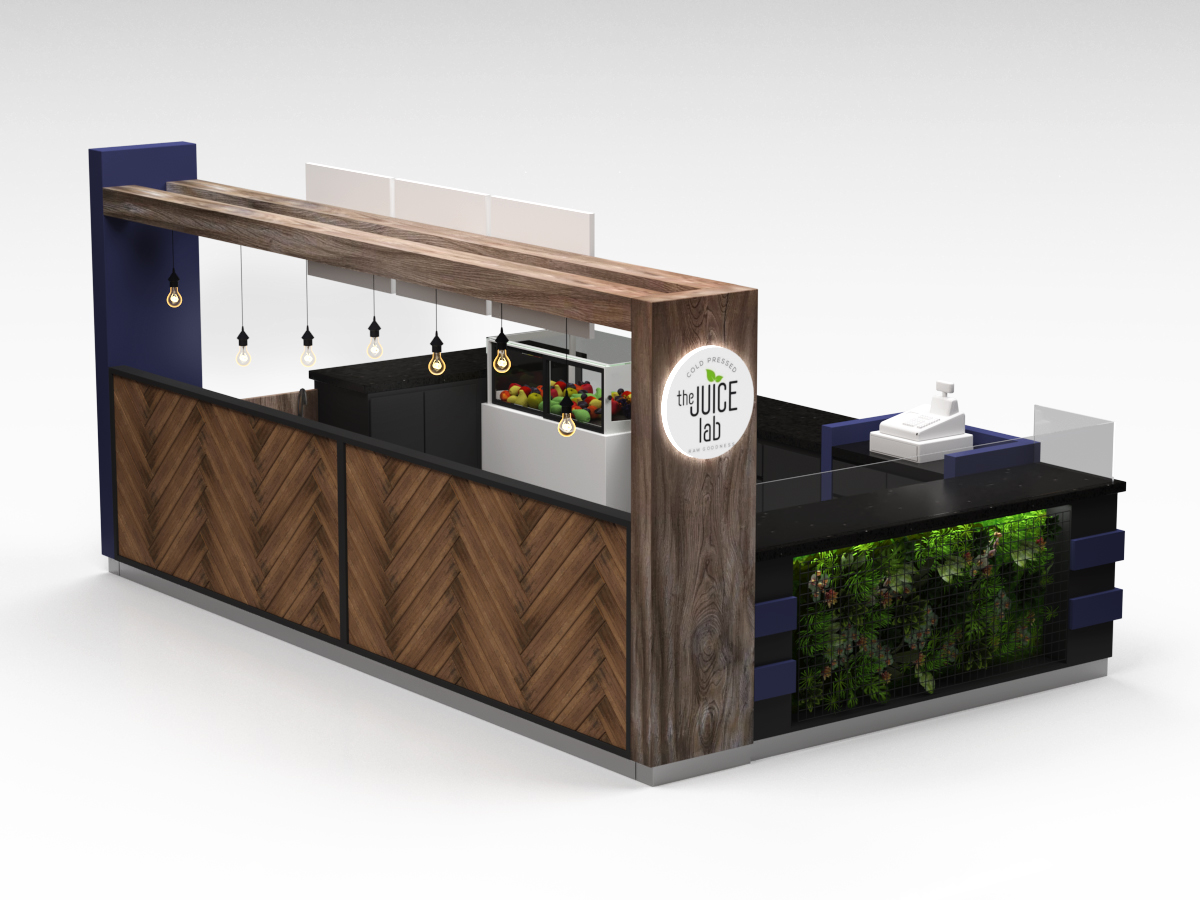 Natural Juice Bar Counter Custom Fresh Juice Drinks Kiosk 3D Design