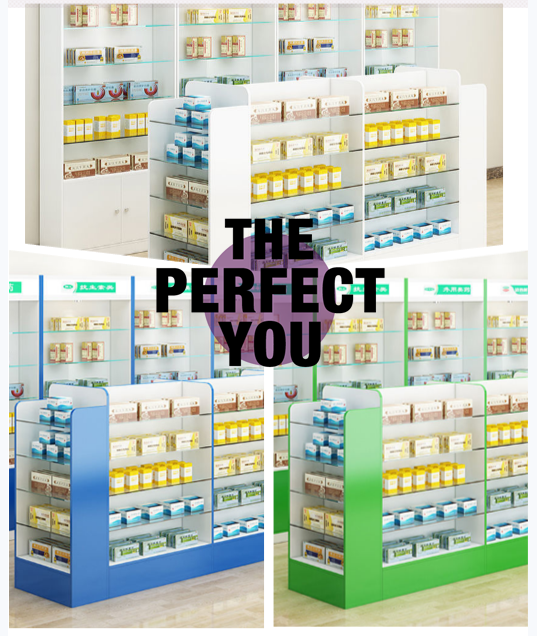 Durable Pharmacy Display Fashion Medicine Store Display Counter Design
