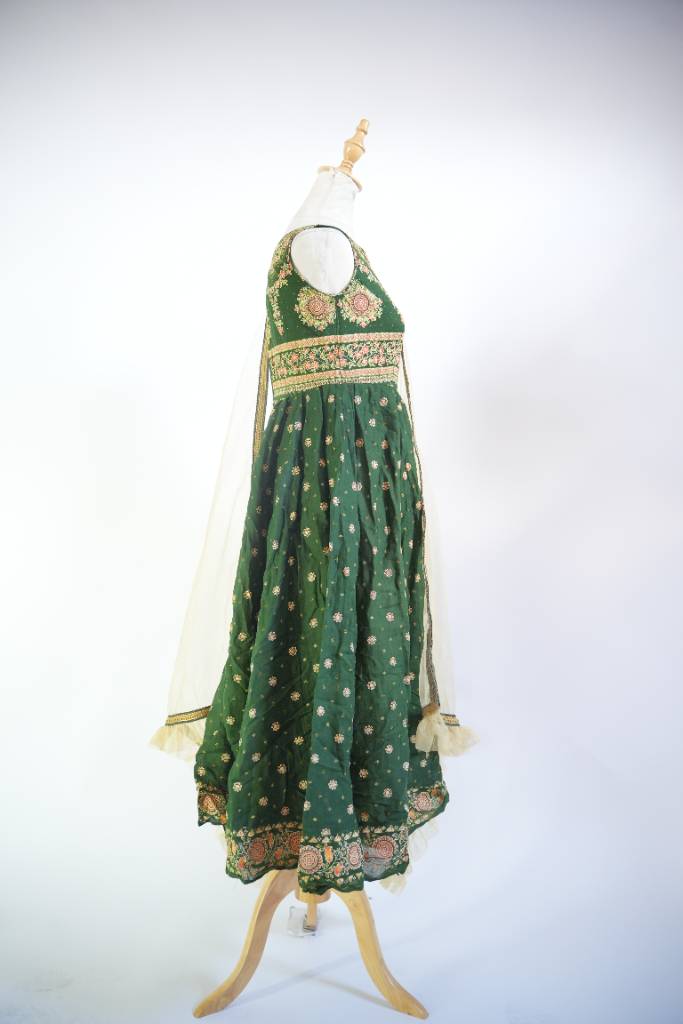 Basil Green printed gown with shawl for women Antidote Thrift Store in Kathmandu