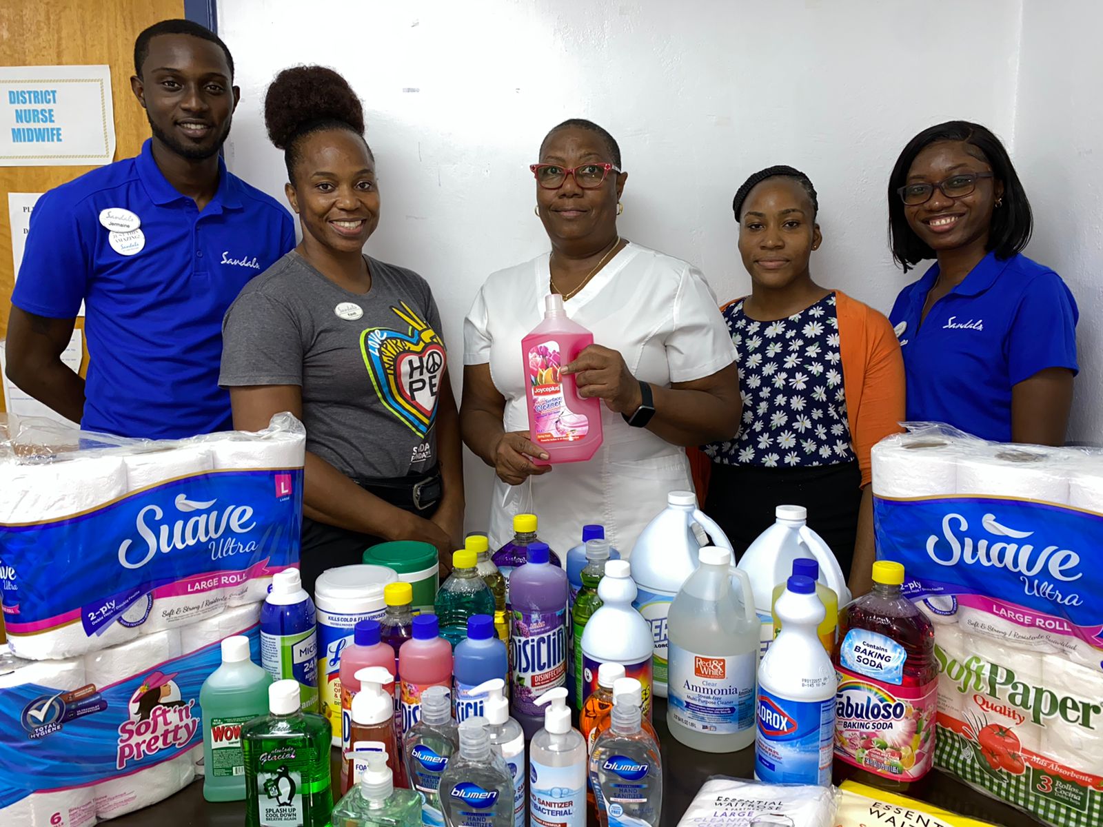 Sandals Team Members Gift Toiletries And Cleaning Supplies To Gray’s