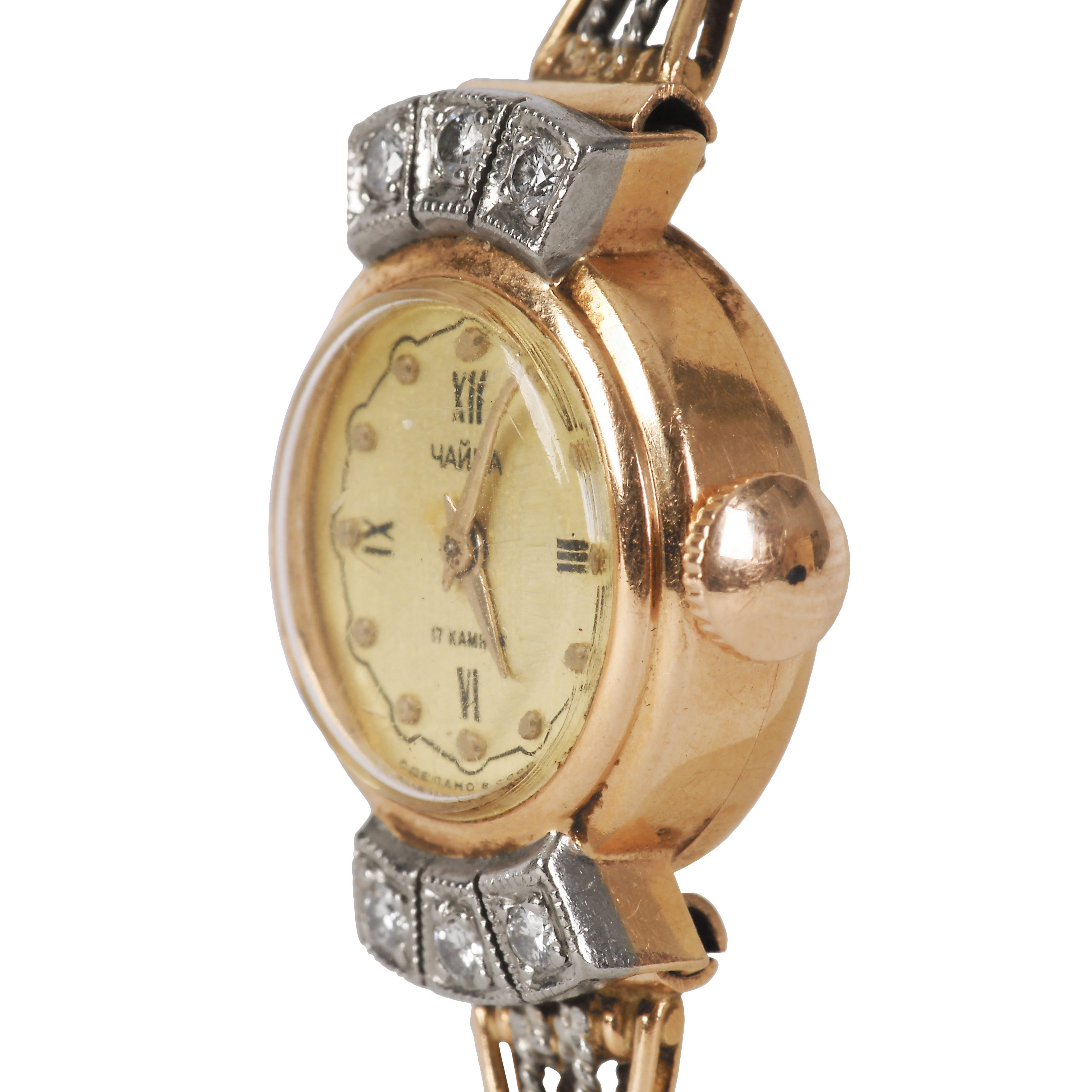 Timepieces Women's gold watch with diamonds "Чайка"