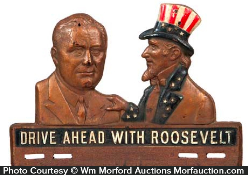 Antique Advertising Roosevelt License Plate Topper • Antique Advertising