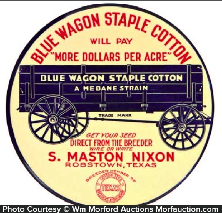 Antique Advertising Blue Wagon Cotton Seeds Sign • Antique Advertising