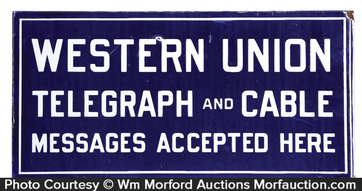 Antique Advertising Western Union Telegraph and Cable Sign • Antique