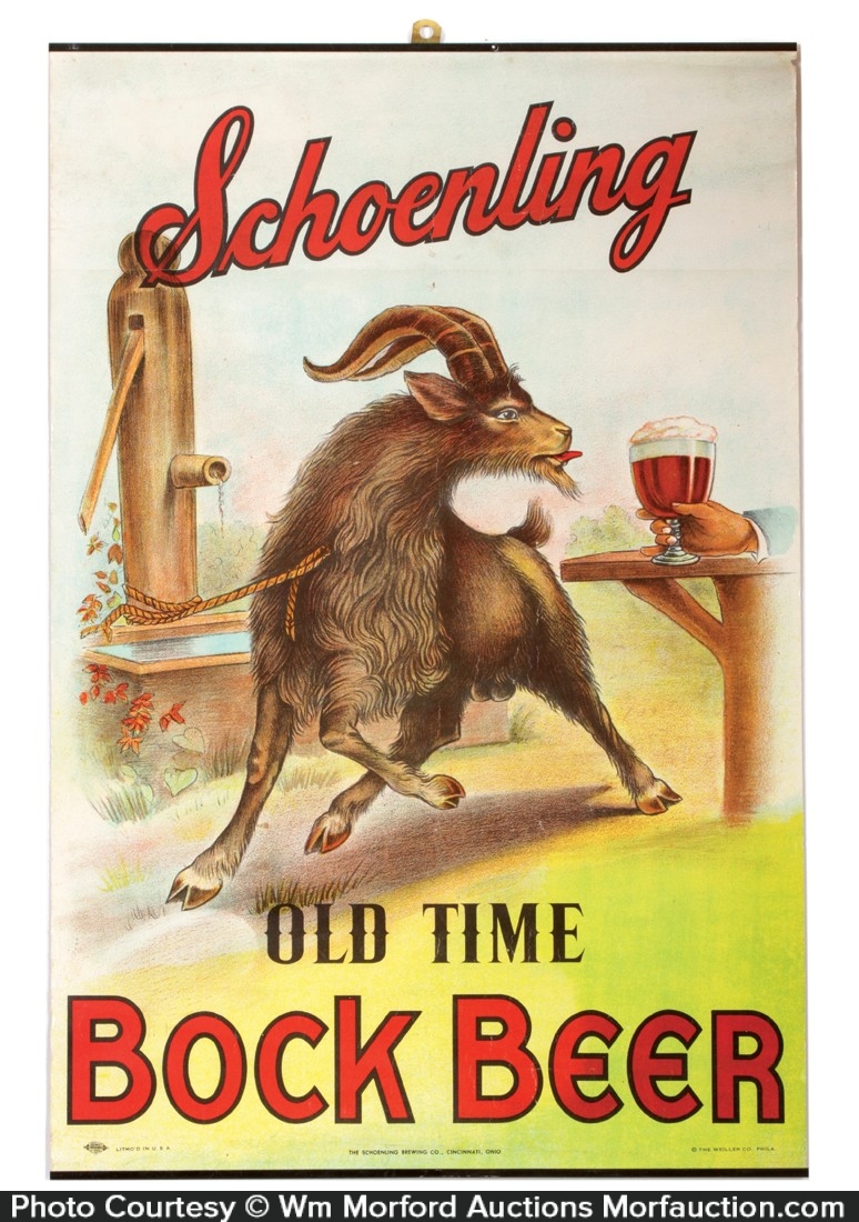 Antique Advertising Schoenling Bock Beer Sign • Antique Advertising