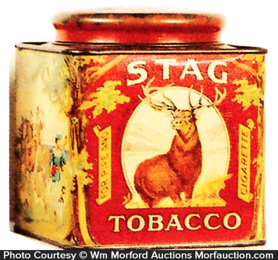 Antique Advertising Stag Tobacco Can • Antique Advertising