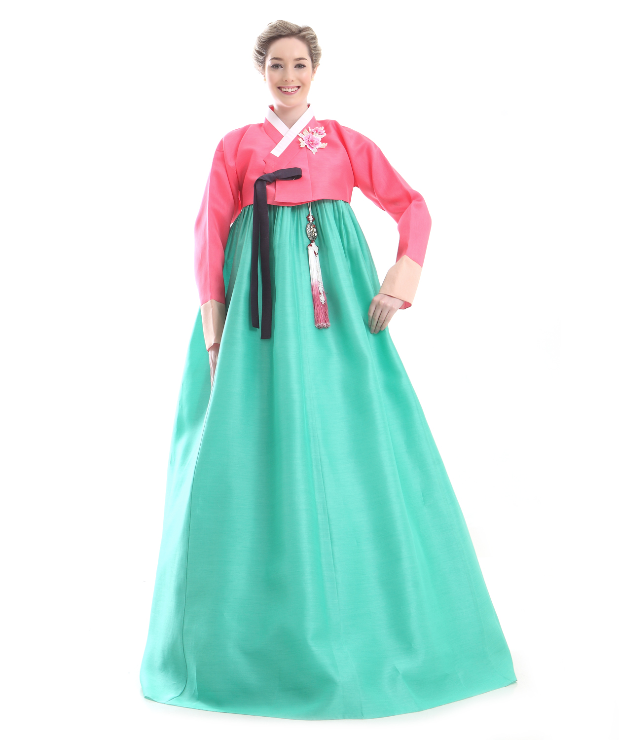 Custom Made Silk Green Red Evening Full Length Hanbok Korean Dress