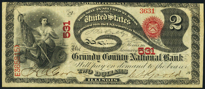 Dollar Bill Grundy County National Bank of Morris Illinois Charter 531 Value and Information