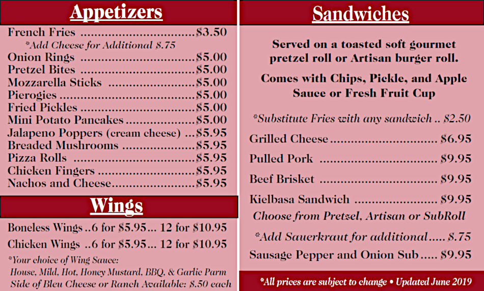 Antler Ridge Winery Menu