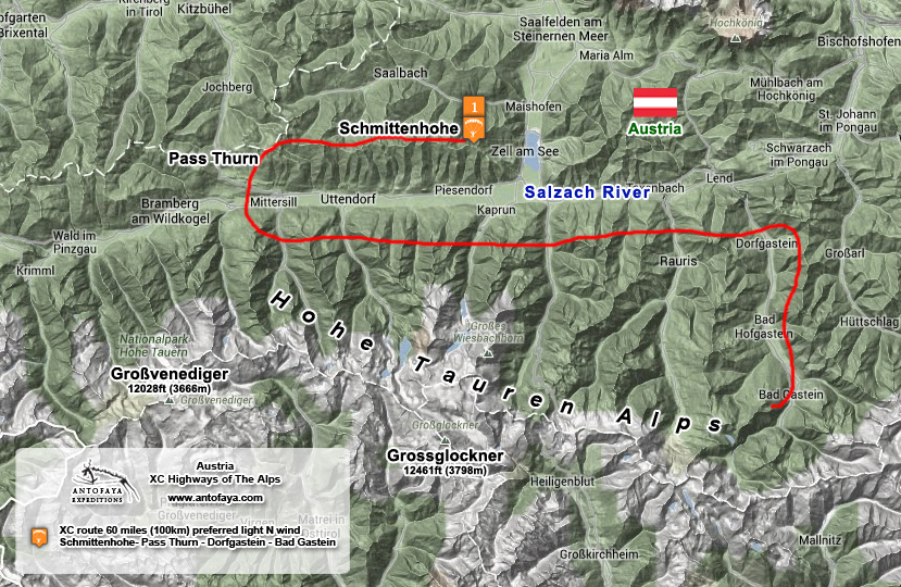 Pinzgauer Spaziergang Wanderkarte Paragliding Austria Tours XC trips to the Alps Pinzgau