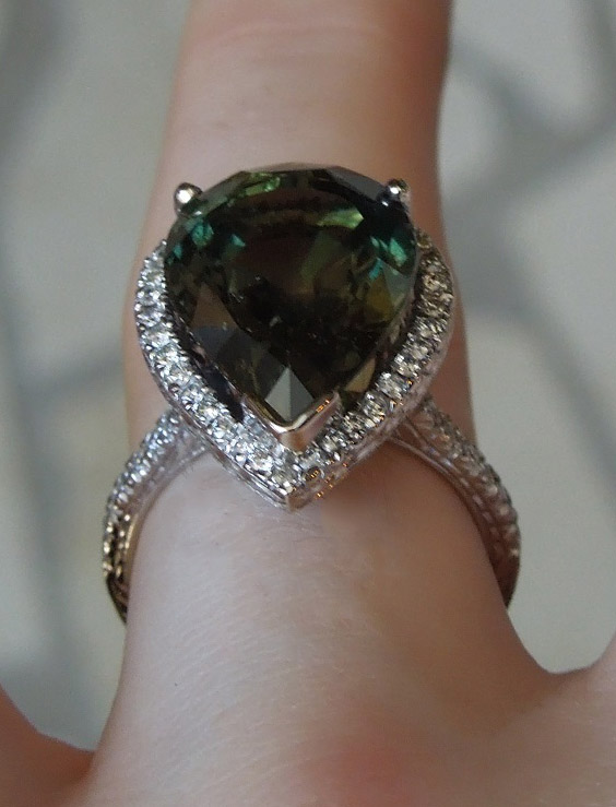 16.02TCW Color Changing Sapphire Diamond Ring Engraved 14K