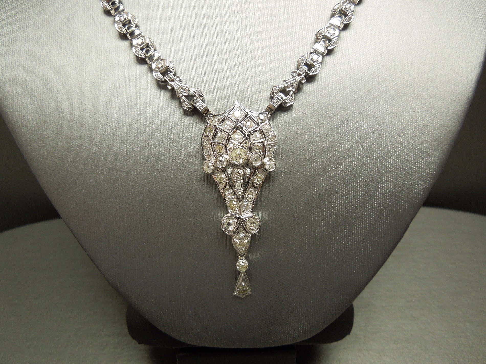 Antique Diamond Necklace Platinum White Gold European cut C1920