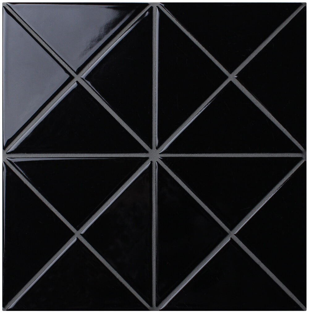 4" Cross Junction Glossy Black Triangle Tile Backsplash ANT TILE