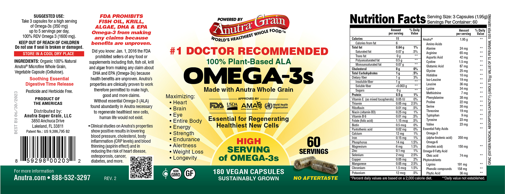 Anutra Grain Plant ALA Omega3 Capsules (Vegan) Anutra Grain