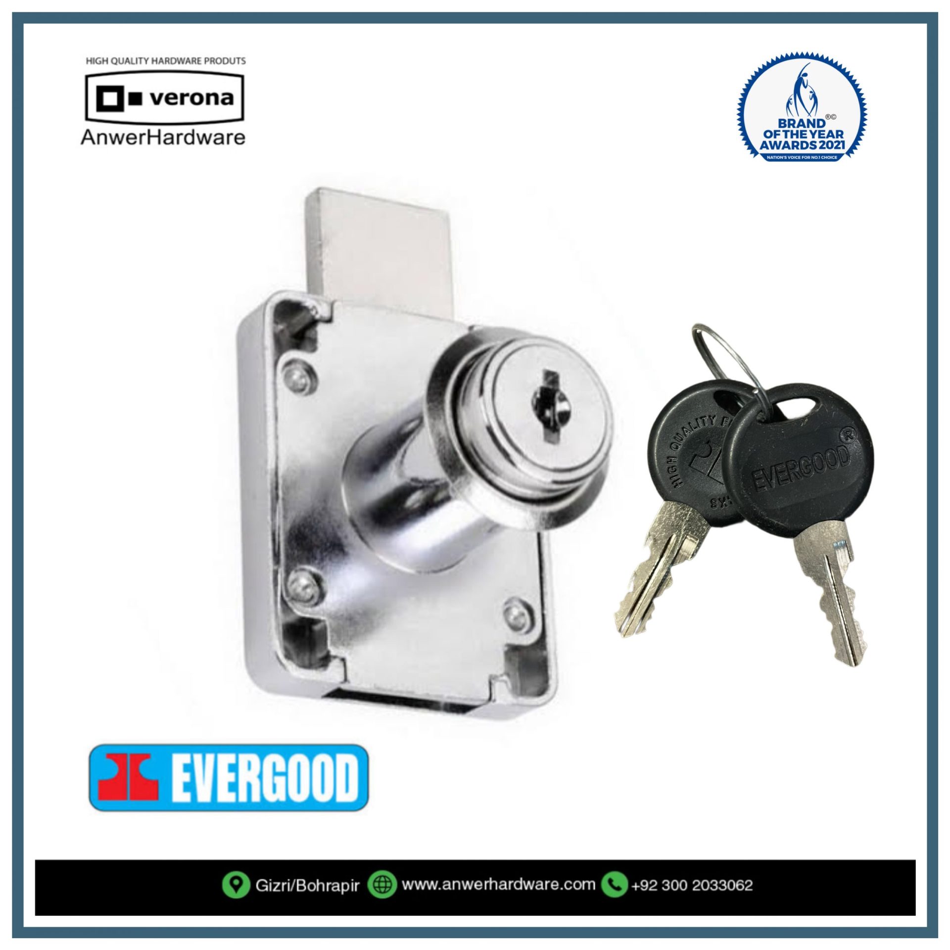 Evergood Drawer lock 139 series two turns & long latch ⋆ Anwer Hardware