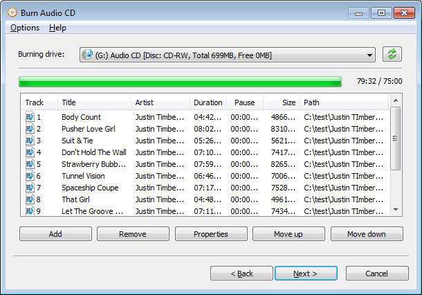Burn Audio CD from musical files
