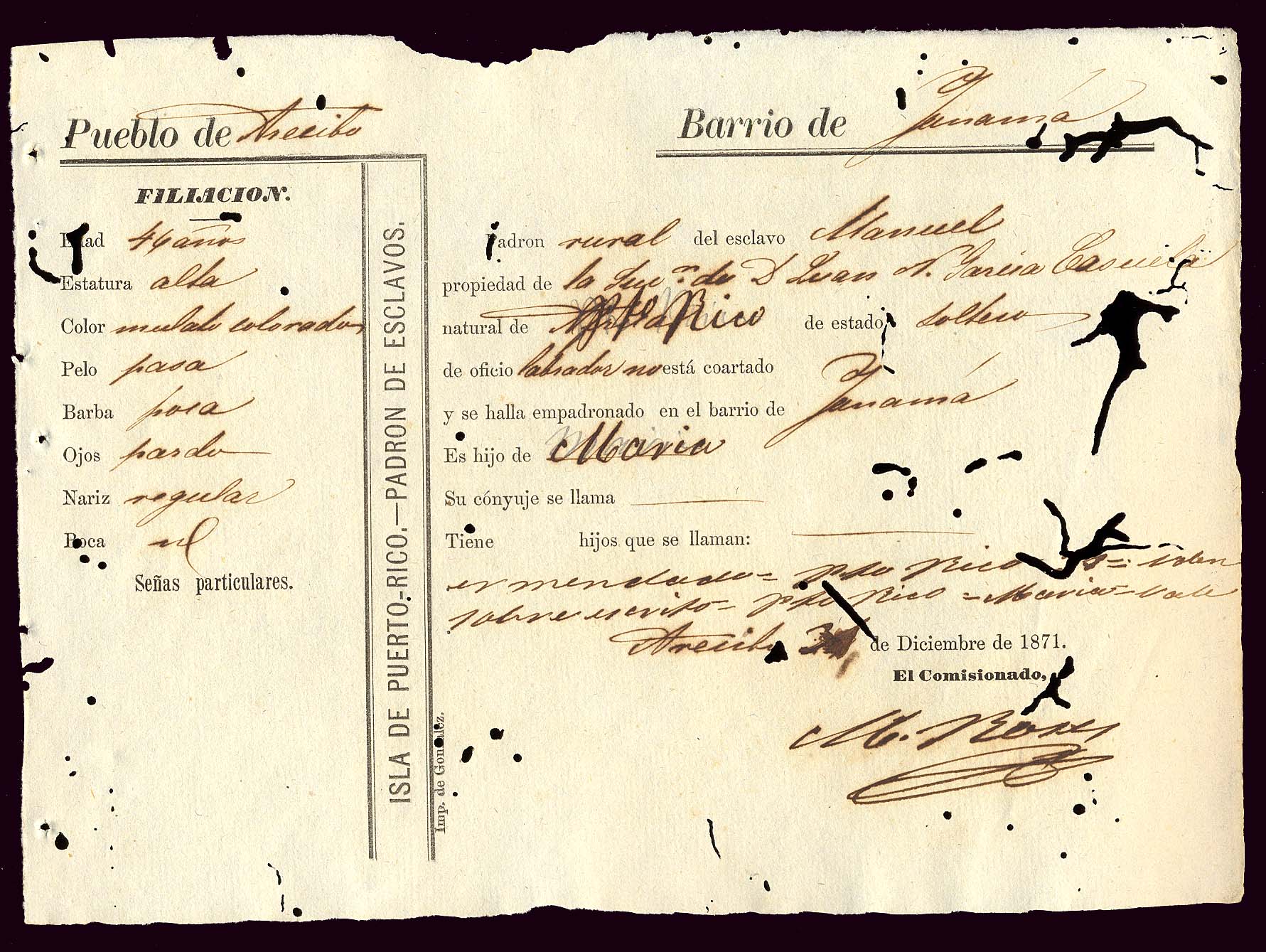 Puerto Rican slave document