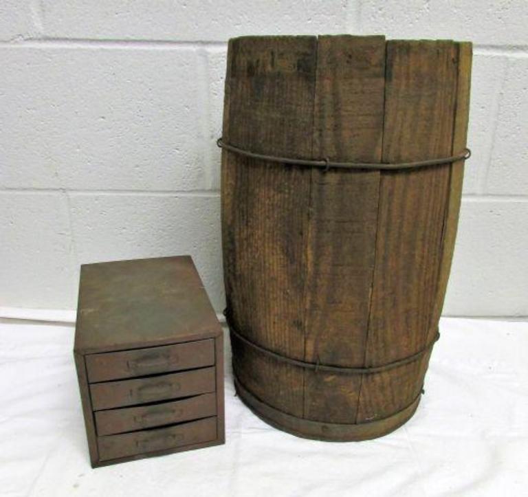 Auction Ohio Nail Keg & Metal storage bin