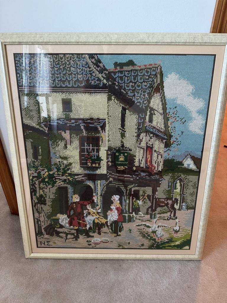 Auction Ohio HUGE framed needlepoint