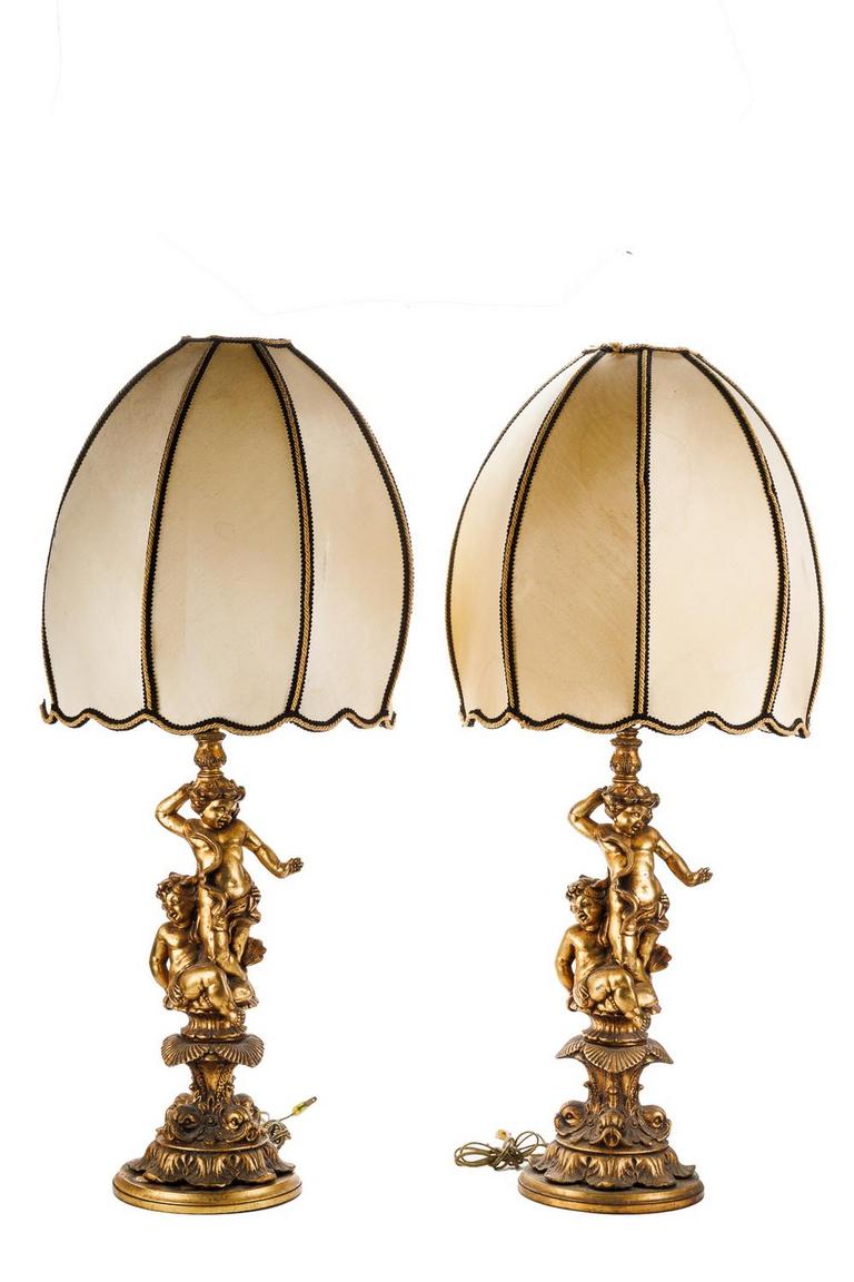 Auction Ohio Cast Metal Cherub Lamps