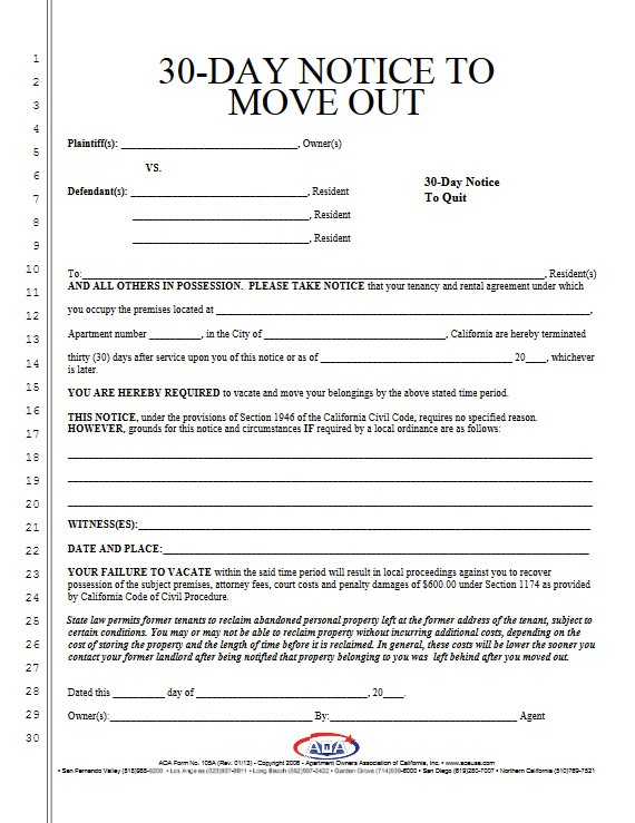 30DAY NOTICE TO MOVE OUT Forms Order