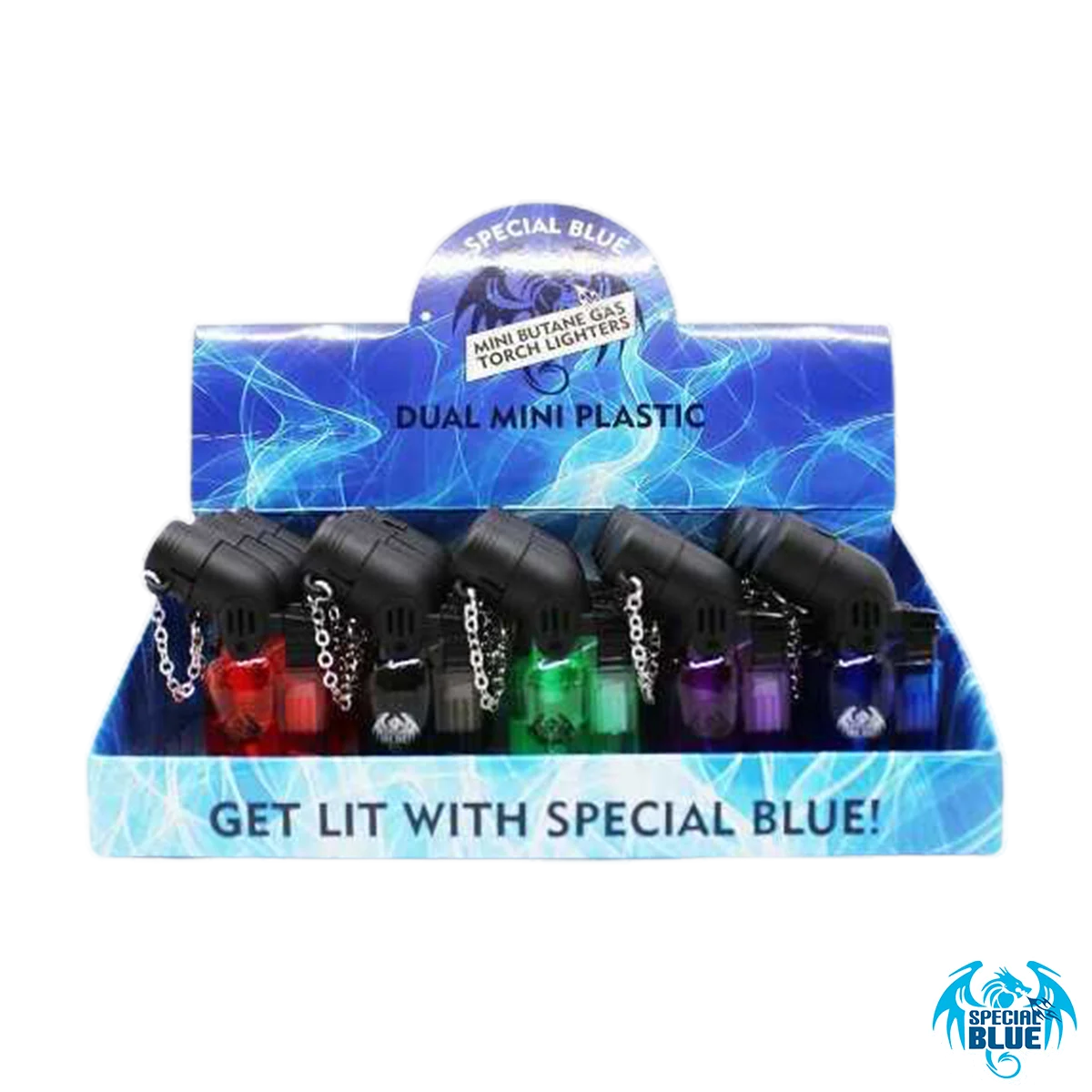 SPECIAL BLUE DUAL MINI PLASTIC TORCH DISPLAY 20ct Art of Glass Wholesale