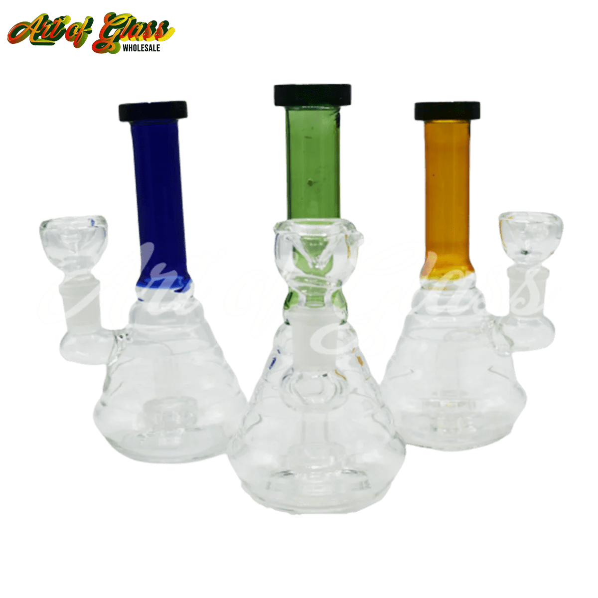 8″ COLORED STRAIGHT NECK BEAKER w/ RIDGES Art of Glass Wholesale