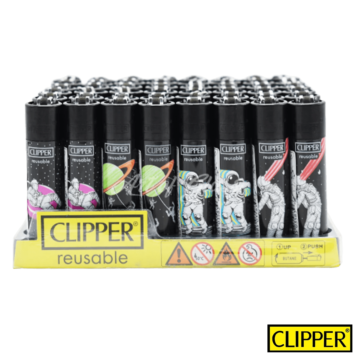 SPACE TRIP DESIGN CLIPPER LIGHTERS (48ct DISPLAY) Art of Glass Wholesale