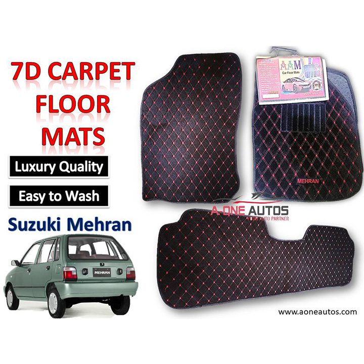 Suzuki Mehran 7D Luxury Carpet Floor Mat Set 3pcs AOne Autos