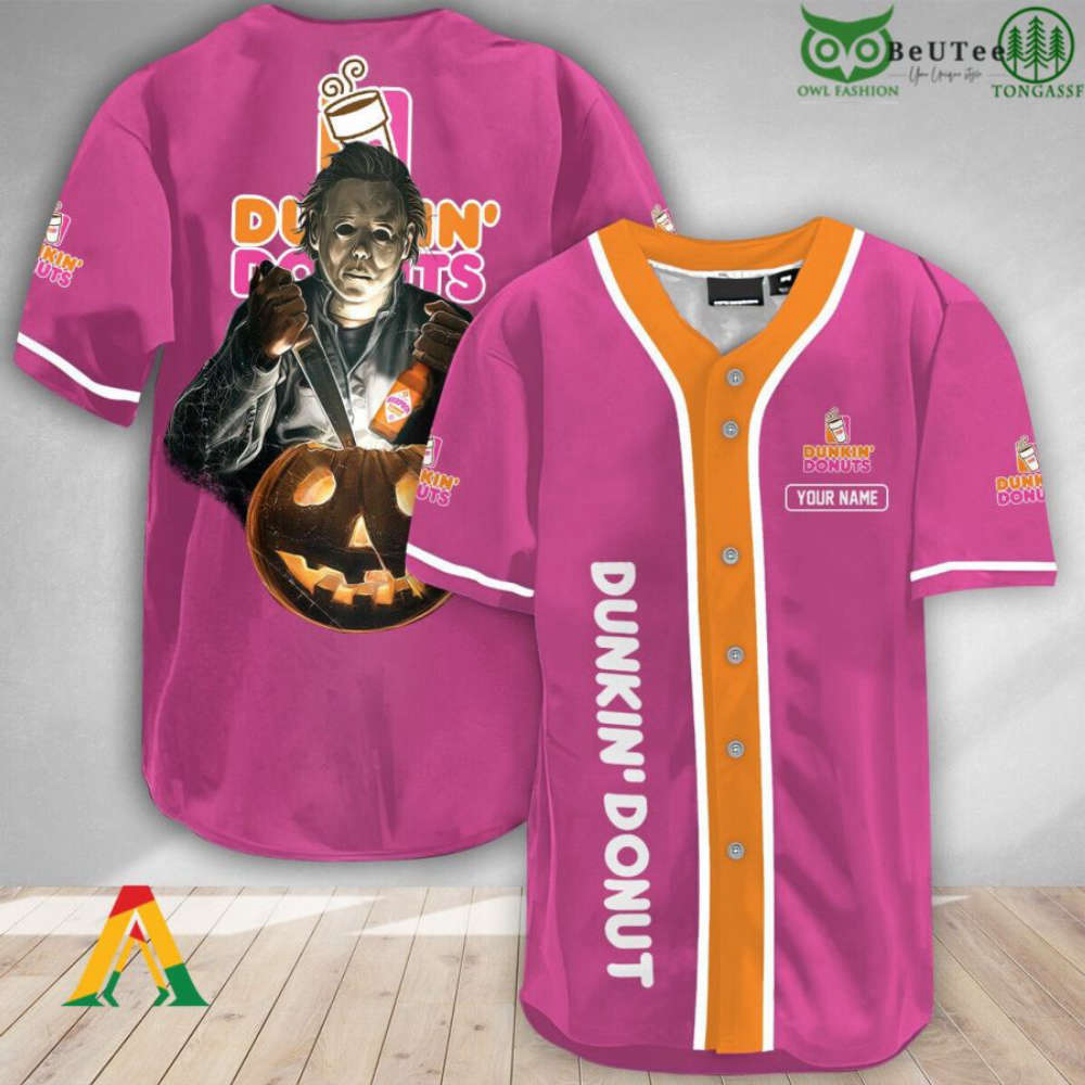 Custom Michael Myers Pumpkin Dunkin Donuts Halloween Baseball Jersey